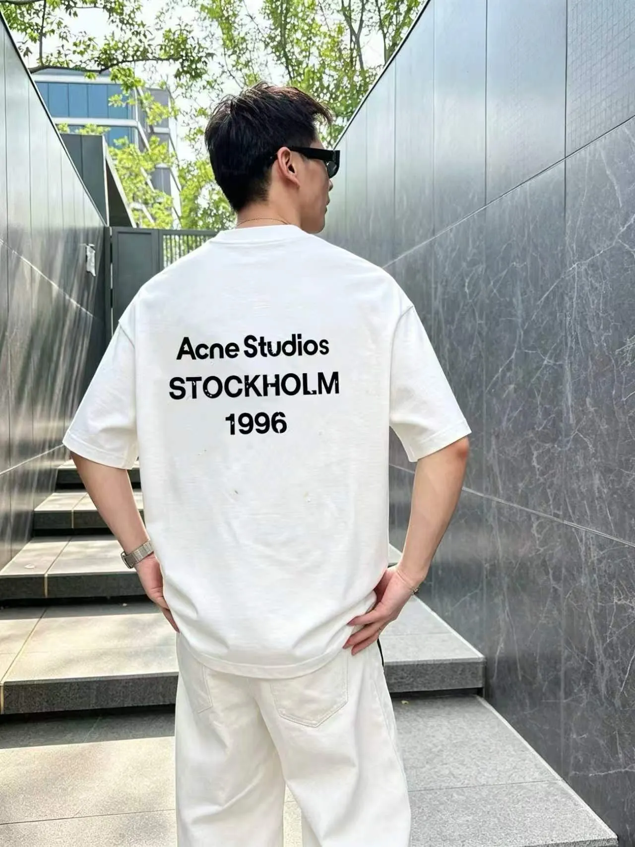 Acne*Studio Chest embroidery + frayed back print Spring and summer New Arrival Double-sanded plain short-sleeved pure cotton fabric, differentiated from ordinary fabrics, tight yarn, long-lasting washing without deformation, micro-wide version of T-shirts for men and women Same style. Color: Black White Blue Gray Size: S (90-130 pounds) M (125-140 pounds) L (135-160 pounds) XL (160-180 pounds) XXL (180 pounds)